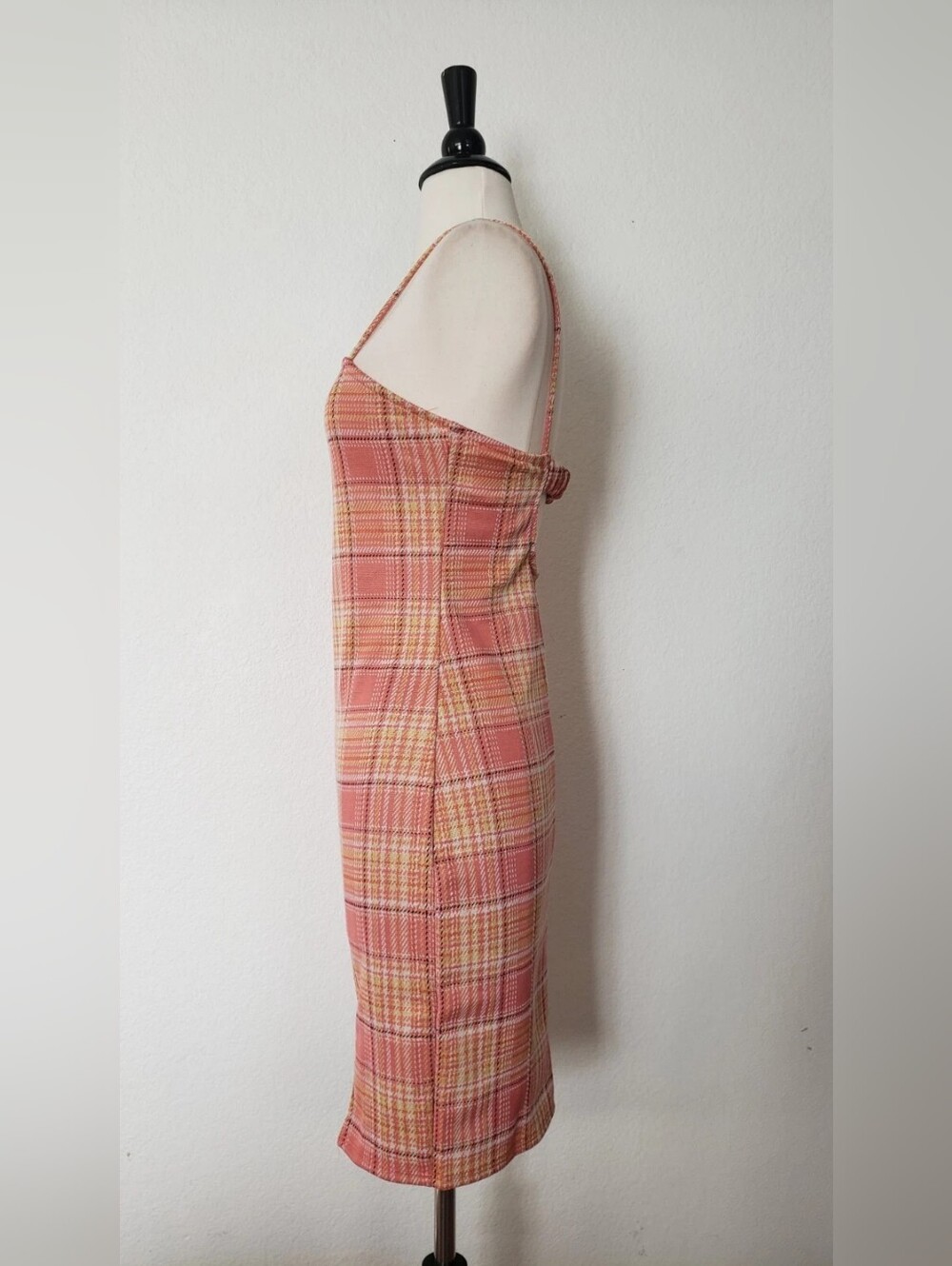 Plaid Pink Spaghetti-Strap Bodycon Dress - Picture 2 of 4